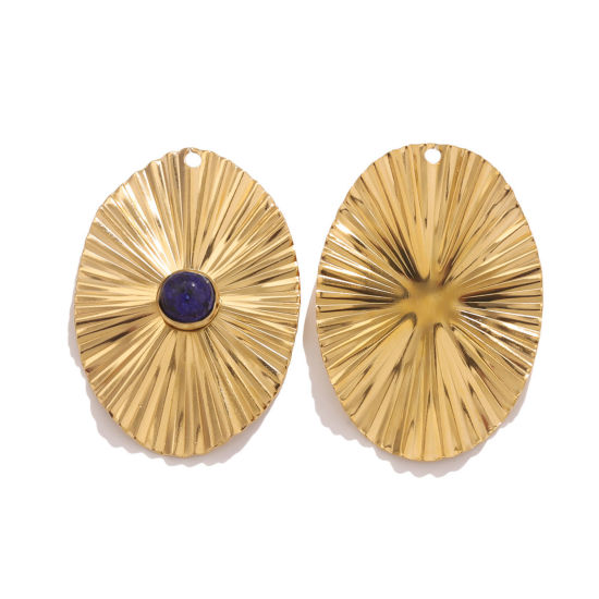 Изображение 1 ШТ 304 Нержавеющая Сталь & Камень Богемный стиль Подвески Овальные 18K позолоченный Темно-синий 40мм x 28мм