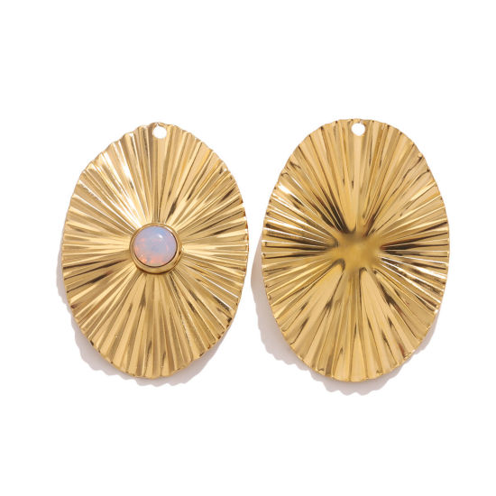 Изображение 1 ШТ 304 Нержавеющая Сталь & Камень Богемный стиль Подвески Овальные 18K позолоченный Белый 40мм x 28мм