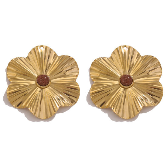 Изображение 1 ШТ 304 Нержавеющая Сталь & Камень Богемный стиль Подвески Цветы 18K позолоченный Коричневый 38мм