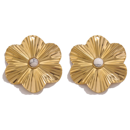 Изображение 1 ШТ 304 Нержавеющая Сталь & Камень Богемный стиль Подвески Цветы 18K позолоченный Белый 38мм