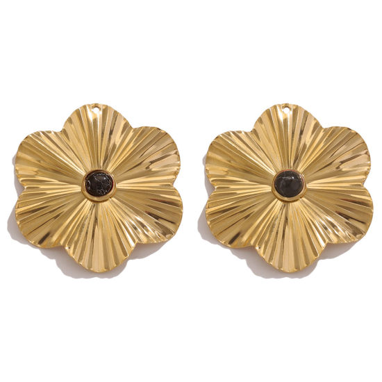 Изображение 1 ШТ 304 Нержавеющая Сталь & Камень Богемный стиль Подвески Цветы 18K позолоченный Черный 38мм