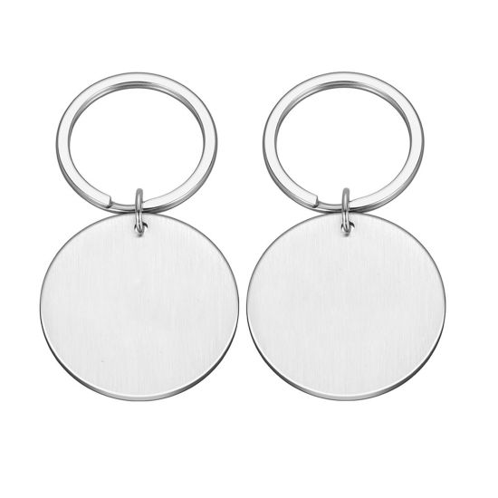 Picture of 2 PCs Stainless Steel & Iron Based Alloy Blank Stamping Tags Keychain & Keyring Silver Tone Round Double-sided Polishing 30mm