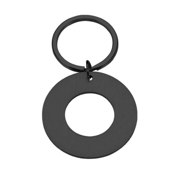 Picture of 1 Piece Stainless Steel & Iron Based Alloy Blank Stamping Tags Keychain & Keyring Black Circle Ring Drawbench 30mm x 30mm