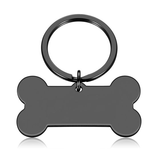 Picture of 1 Piece Stainless Steel & Iron Based Alloy Pet Memorial Blank Stamping Tags Keychain & Keyring Black Bone Double-sided Polishing 50mm x 28mm