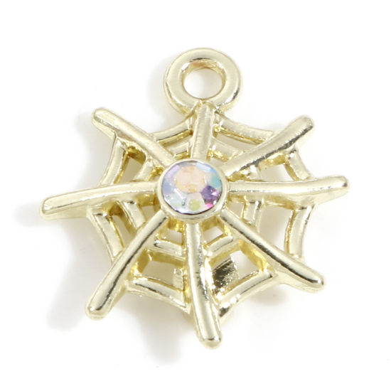 Immagine di Lega di Zinco Halloween Charms Oro Chiaro Ragnatela Trasparente Strass 16mm x 15mm, 10 Pz