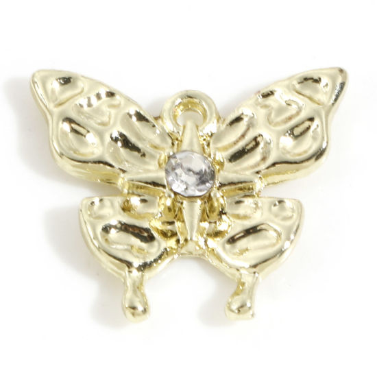 Immagine di Lega di Zinco Charms Oro Chiaro Farfalla Trasparente Strass 18mm x 16mm, 10 Pz