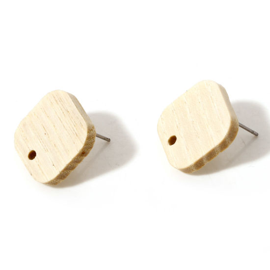 Imagen de Madera de Fresno Serie de Geometría Pendientes Cuadrado Blanco Crema Con Lazo 16mm x 16mm, Post/ Wire: (21 gauge), 10 Unidades