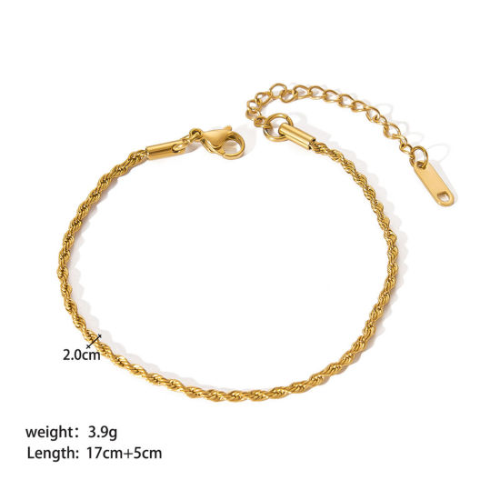 Picture of 1 Piece Vacuum Plating 304 Stainless Steel Braided Rope Chain Bracelets Gold Plated 17cm(6 6/8") long
