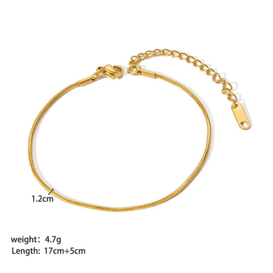 Picture of 1 Piece Vacuum Plating 304 Stainless Steel Snake Chain Bracelets Gold Plated 17cm(6 6/8") long
