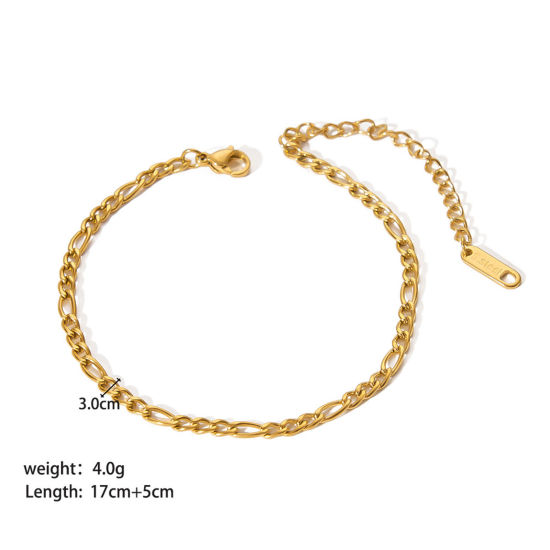Picture of 1 Piece Vacuum Plating 304 Stainless Steel Curb Link Chain Bracelets Gold Plated 17cm(6 6/8") long