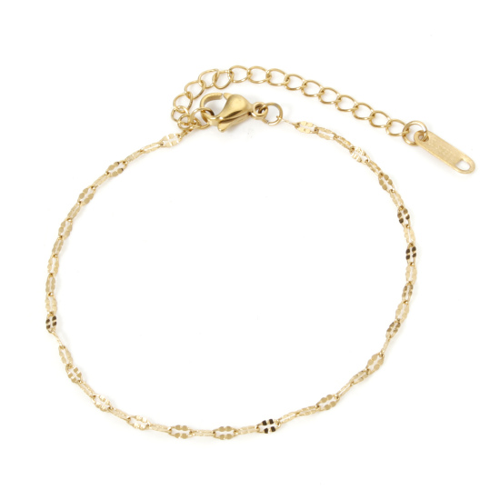 Picture of 1 Piece Vacuum Plating 304 Stainless Steel Link Chain Bracelets Gold Plated 17cm(6 6/8") long