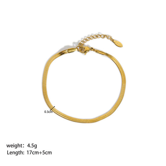 Picture of 1 Piece Vacuum Plating 304 Stainless Steel Snake Chain Bracelets Gold Plated 17cm(6 6/8") long