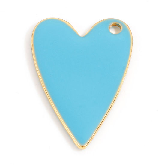 Picture of Zinc Based Alloy Enamelled Sequins Charms Gold Plated Blue Heart 29mm x 20mm, 10 PCs