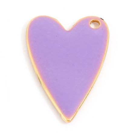 Bild von Zinklegierung Emaillierte Pailletten Charms Vergoldet Lila Herz 29mm x 20mm, 10 Stück
