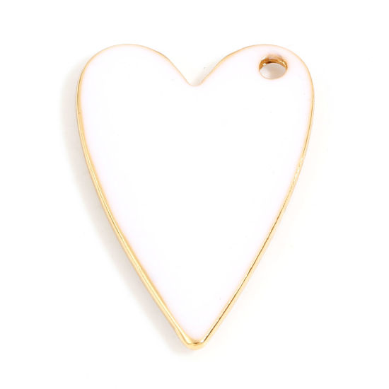 Picture of Zinc Based Alloy Enamelled Sequins Charms Gold Plated White Heart 29mm x 20mm, 10 PCs