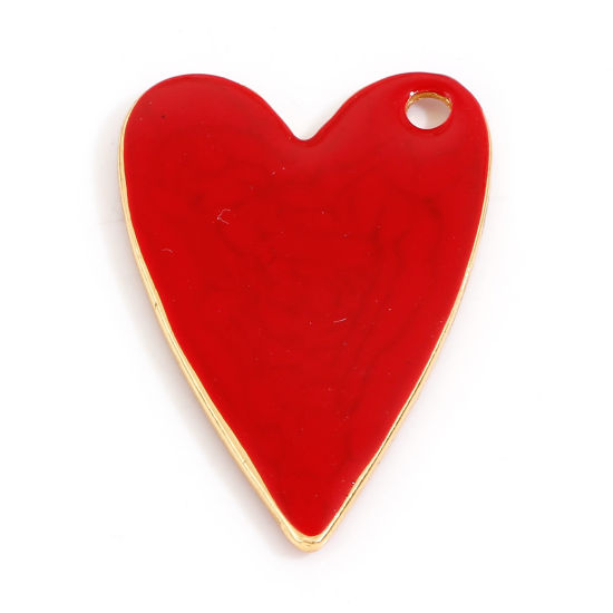 Picture of Zinc Based Alloy Enamelled Sequins Charms Gold Plated Red Heart 29mm x 20mm, 10 PCs