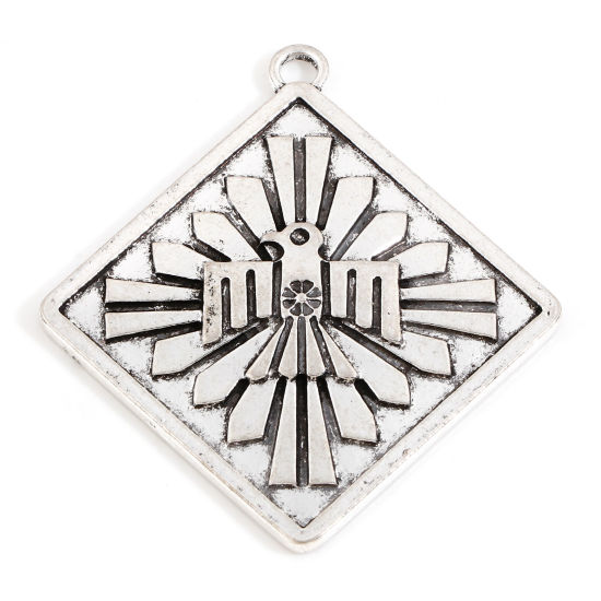 Imagen de Zamak Bohemia Colgantes Plata Antigua Diamond Águila 4.9cm x 4.5cm, 5 Unidades