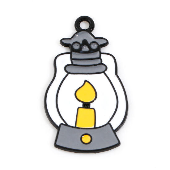 Bild von Zinklegierung Halloween Charms Weiß & Grau Kerosinlampe Emaille 28mm x 16mm, 10 Stück