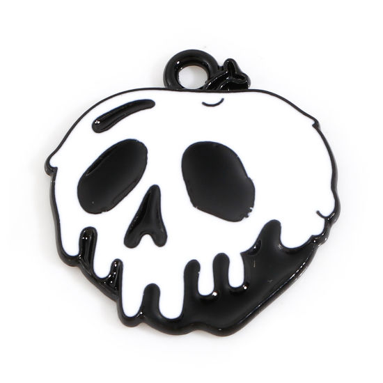 Bild von Zinklegierung Halloween Charms Schwarz & Weiß Schädel Emaille 21mm x 20mm, 10 Stück