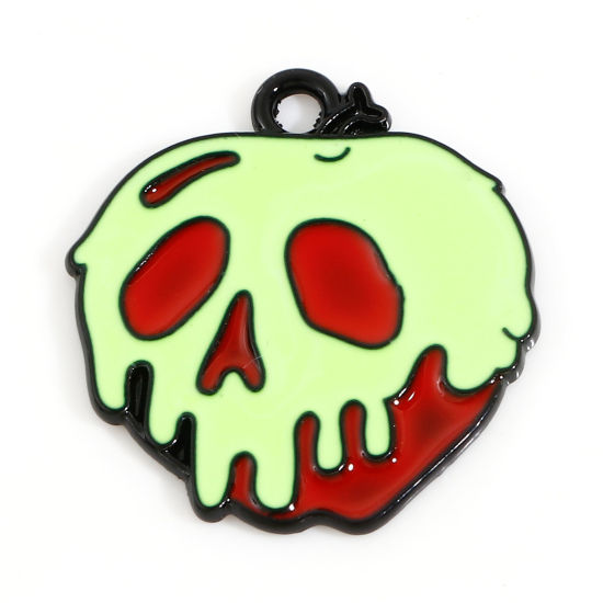 Bild von Zinklegierung Halloween Charms Rot & Grün Schädel Emaille 21mm x 20mm, 10 Stück