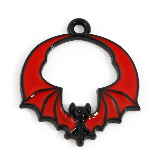 Bild von Zinklegierung Halloween Charms Rot Halloween Fledermaus Emaille 23mm x 20mm, 10 Stück