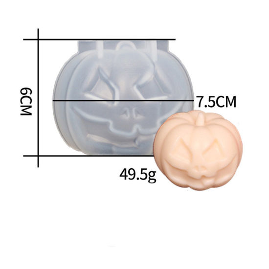 Bild von Silikon Halloween Harzform zum Selbermachen von Kerzenseife Kürbis Weiß 7.5cm x 6cm, 1 Stück