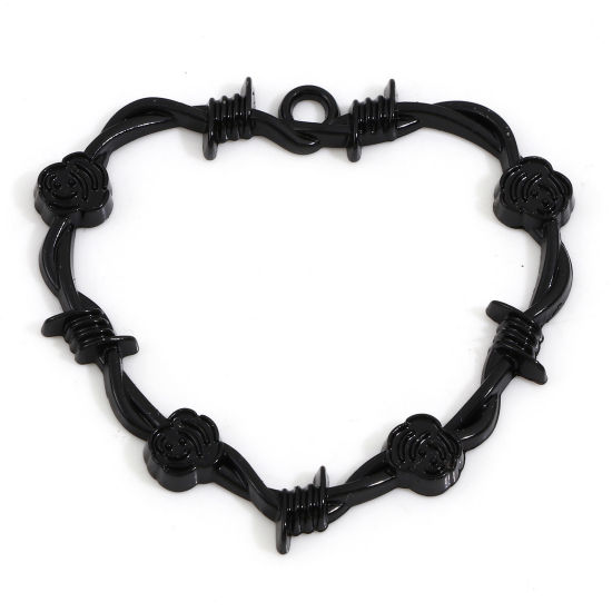 Bild von Zinklegierung Halloween Anhänger Schwarz Herz Rose 4.9cm x 4.7cm, 5 Stück