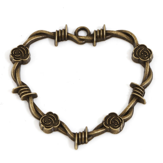 Bild von Zinklegierung Halloween Anhänger Bronzefarbe Herz Rose 4.9cm x 4.7cm, 5 Stück
