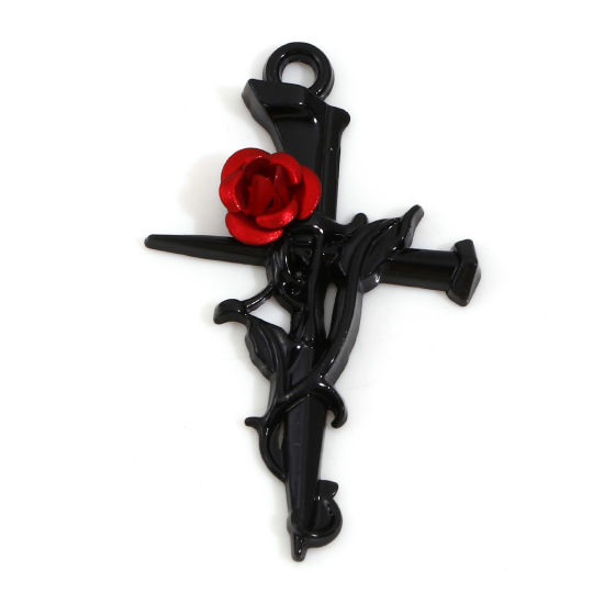 Immagine di Lega di Zinco Religione Ciondoli Nero Croce Rosa 3.8cm x 2.3cm, 10 Pz