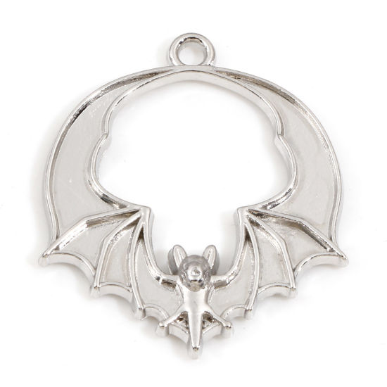 Bild von Zinklegierung Halloween Charms Silberfarbe Halloween Fledermaus 28mm x 24mm, 10 Stück