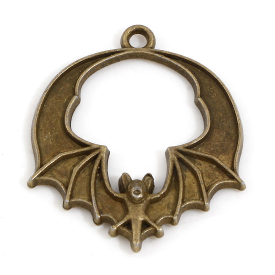 Bild von Zinklegierung Halloween Charms Bronzefarbe Halloween Fledermaus 28mm x 24mm, 10 Stück