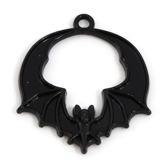 Bild von Zinklegierung Halloween Charms Schwarz Halloween Fledermaus 28mm x 24mm, 10 Stück