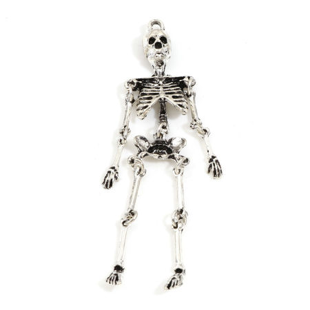 Lega di Zinco Halloween Ciondoli Argento Antico Scheletro 7.2cm x 1.6cm, 2 Pz