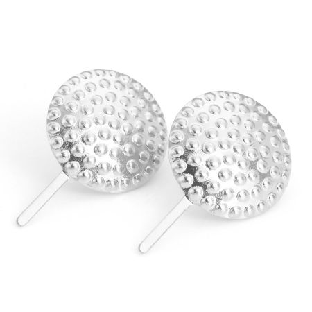 Picture of 304 Stainless Steel Geometry Series Ear Post Stud Earrings Silver Tone Round Dot With Stoppers 27mm x 17mm, Post/ Wire Size: (21 gauge), 4 PCs