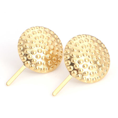 Picture of 4 PCs Eco-friendly PVD Vacuum Plating 304 Stainless Steel Geometric Ear Post Stud Earrings 18K Gold Plated Round Dot With Stoppers 27mm x 17mm, Post/ Wire Size: (21 gauge)