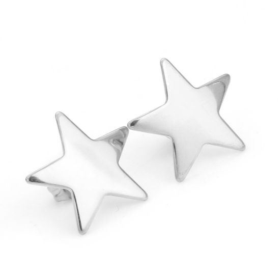 Picture of 304 Stainless Steel Galaxy Ear Post Stud Earrings Silver Tone Pentagram Star With Stoppers 15.5mm x 15mm, Post/ Wire Size: (21 gauge), 4 PCs