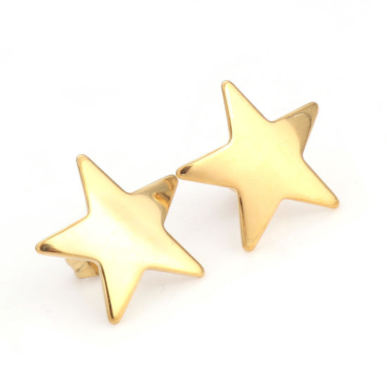 Picture of 4 PCs Vacuum Plating 304 Stainless Steel Galaxy Ear Post Stud Earrings 18K Gold Plated Pentagram Star With Stoppers 15.5mm x 15mm, Post/ Wire Size: (21 gauge)