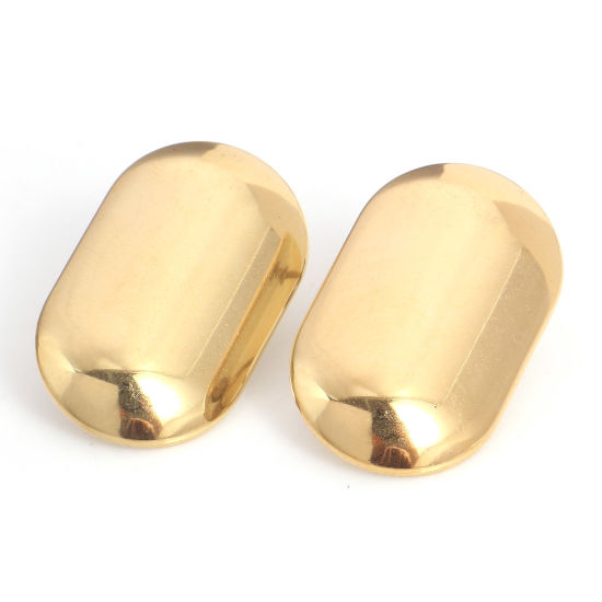 Immagine di 4 Pz Placcatura Sottovuoto PVD Ecologica 304 Acciaio Inossidabile Geometrico Orecchino a Bottone per Orecchio con Accessori per Connettori ad Anello Placcato Oro 18K 24mm x 14mm, Posta/Filo Dimensione: (21 misura)