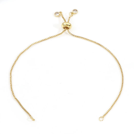 Picture of Brass Box Chain Semi-finished Adjustable Slider/ Slide Bolo Bracelets For DIY Handmade Jewelry Making Gold Plated Clear Rhinestone 23cm(9") long, 1 Piece                                                                                                     