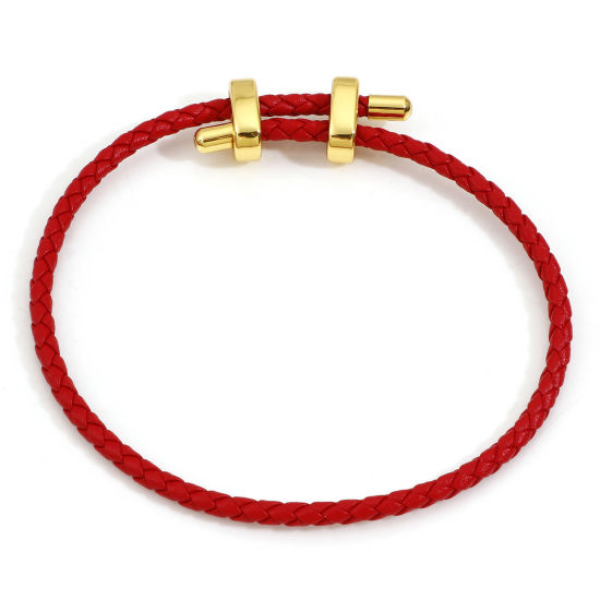 Picture of Cowhide Leather Braided Semi-finished Bracelets For DIY Handmade Jewelry Making Accessories Findings Red Adjustable 24cm(9 4/8") long, 1 Piece