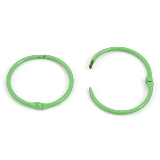Picture of Iron Based Alloy Painted Keychain & Keyring Grass Green Circle Ring Can Open 4.5cm x 4.3cm , 10 PCs