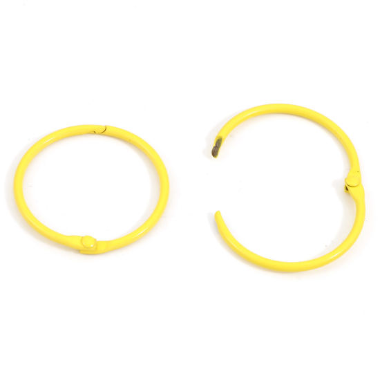 Picture of Iron Based Alloy Painted Keychain & Keyring Yellow Circle Ring Can Open 4.5cm x 4.3cm , 10 PCs