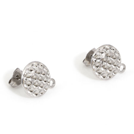 Picture of 2 PCs 304 Stainless Steel Ear Post Stud Earrings Round Silver Tone (Can Hold ss5 Pointed Back Rhinestone) 15mm x 12mm