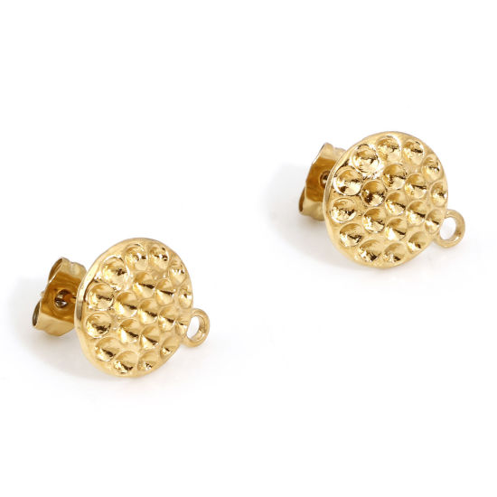 Imagen de 2 Unidades Recubrimiento al Vacío PVD Ecológico 304 Acero Inoxidable Pendientes Ronda Chapado en Oro de 18K (Apta ss5 Puntiagudo Fondo Rhinestone) 15mm x 12mm