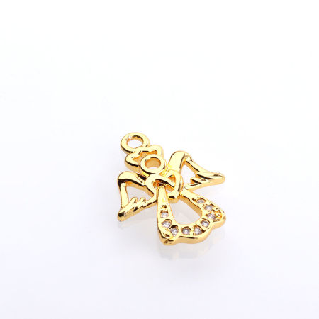Picture of Brass Religious Charms Multicolor Angel Micro Pave Clear Rhinestone 17mm x 12mm