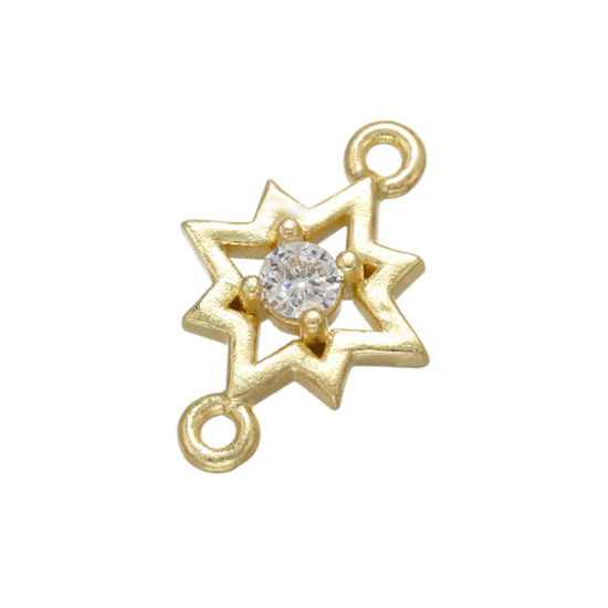 Picture of Brass Galaxy Connectors Charms Pendants Gold Plated Star Micro Pave Clear Rhinestone 15mm x 10mm, 2 PCs                                                                                                                                                       