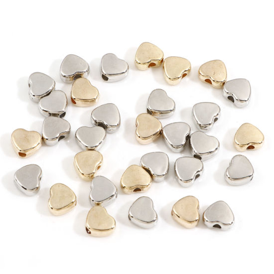 Picture of CCB Plastic Beads For DIY Charm Jewelry Making KC Gold Plated Silver Tone Two Tone Heart Mixed About 9mm x 8mm, Hole: Approx 2mm, 2 Packets (Approx 30 PCs/Packet)