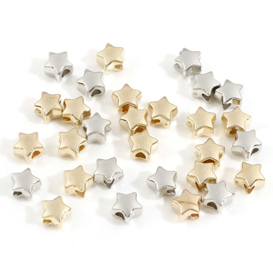 Bild von CCB Plastik Perlen für die Herstellung von DIY-Charme-Schmuck KC Vergoldet Silberfarben Mixefarbe Pentagramm Stern Mit verschiedenen Muster ca. 9mm x 9mm, Loch:ca. 2.8mm, 2 Packungen 30 Stück/Paket)