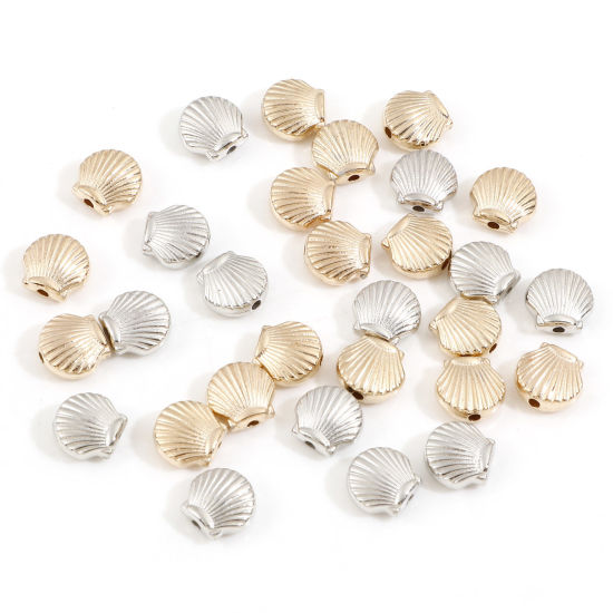 Picture of CCB Plastic Beads For DIY Charm Jewelry Making KC Gold Plated Silver Tone Two Tone Shell Mixed About 9mm x 8mm, Hole: Approx 1.2mm, 2 Packets (Approx 30 PCs/Packet)