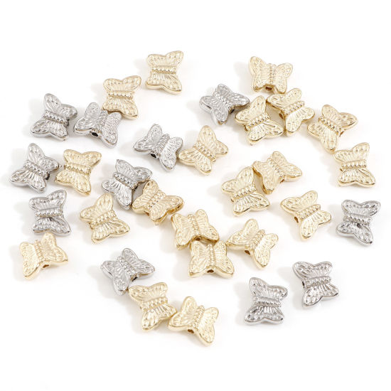Picture of CCB Plastic Beads For DIY Charm Jewelry Making KC Gold Plated Silver Tone Two Tone Butterfly Animal Mixed About 12mm x 10mm, Hole: Approx 1.5mm, 2 Packets (Approx 30 PCs/Packet)